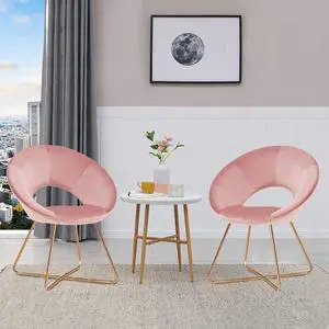 LUGANG Land Port Xu  Modern Accent Velvet Chairs Living Room Chairs Set of 2, Dining Chairs Single Sofa Comfy Upholstered Arm Chair Mid Century Leisure Lounge Chairs with Golden Legs  Pink