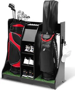 LUGANG Land Port Xu Golf Bag Organizer, Premium Wooden Golf Storage Rack, Stylish Golf Bag Storage Rack, Golf Equipment Organizer for Garage, Indoor Spaces and More, Holds 2 Golf Bags