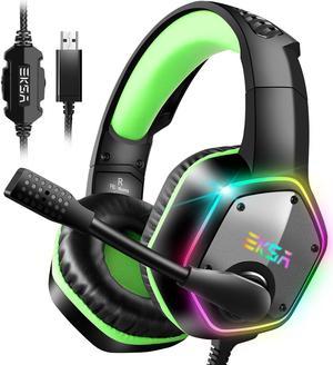 EKSA Gaming Headset with 7.1 Surround Sound Stereo, PS4 USB Headphones with Noise Canceling Mic & RGB Light, Compatible with PC, PS4, Laptop (Green)