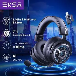 EKSA StarEngine BT Gaming Wireless Headphone with Mic Over-Ear Headphones Bluetooth 50mm Driver 2.4G/Wireless/3.5mm RGB Headsets 100H Battery, ENC Noise Canceling Mic,Wireless Headset for PC PS5 PS4