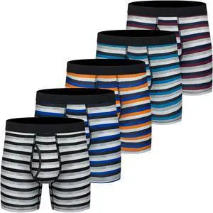 5Pack Men's Bamboo Fiber Boxer Briefs Performance Breathable Tagless Comfy Silk Waistband 6 Boxer Briefs Fly