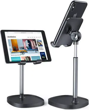 Cell Phone Stand, Angle Height Adjustable  Phone iPAD Stand for Desk, Thick Case Friendly iPhone Holder Stand for Desk, Compatible with All Mobile Phones, Small iPad(4-9.7 inch) (Black)