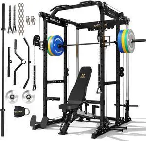 GXMMAT X6 Power Cage, 2200LB Multi-Function Power Rack with Independent Dual Aluminum Pulley System, Squat Rack for Home Gym Strength Training Equipment, Heavy-Duty Steel Construction