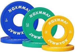 GXMMAT Olympic Bumper Plate Set, Steel-Core Rubber Coated for 2" Standard Barbells, 1.25/2.5/5lb Color-Coded, Ideal for CrossFit/Powerlifting/Home Gym Training