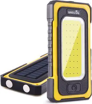 WARSUN Led Work Light, Rechargeable Work Light,Portable Magnetic Work Light, Waterproof LED Solar Flood Lights for Outdoor Camping Hiking Emergency Car Repairing (USB + Solar Charging, Yellow)