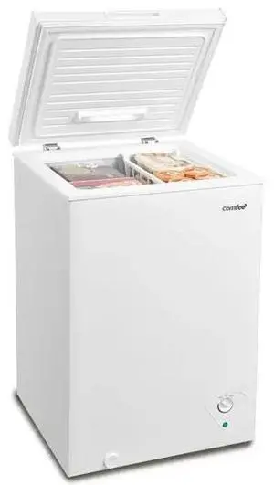COMFEE' Compact Freezer 3.5 cu ft Chest Freezer, Mini Freezer with Adjustable Temperature, Removable Storage Basket, Energy Saving, White