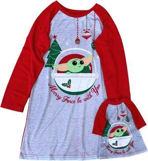 Star Wars Girls Baby Yoda Christmas Holiday Nightgown & Doll Night Gown Set 4