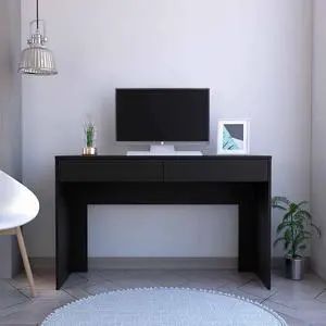 FM FURNITURE Tampa Computer Desk Two Drawers,  For An Office Or Home Office, Black Wengue Finish, Particle Board, Wood Texture, Easy To Assamble.