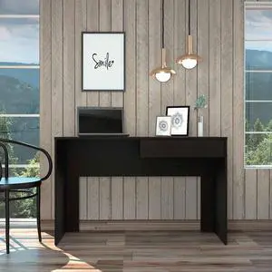 FM FURNITURE Tampa Computer Desk One Drawer,  For An Office Or Home Office, Black Wengue Finish, Particle Board, Wood Texture, Easy To Assamble.