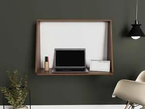 FM FURNITURE Roma Wall Desk, For An Office Or Home Office, Mahogany - Glossy White Finish, Particle Board, Pore Soft Texture, Easy To Assamble.