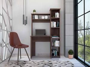 FM FURNITURE Nashville Desk, Bookshelve, For An Office Or Home Office, With 6 Shelves, Smokey Oak finish, Particle Board, Easy To Assamble.
