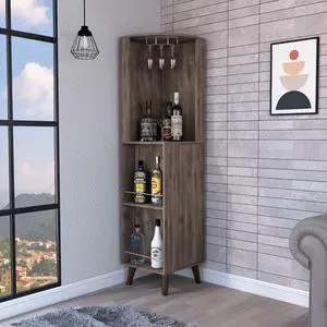 Quinn Corner Bar Cabinet, Two External Shelves, One Drawer, Rack