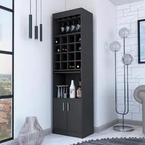 Kabul Kava Bar Cabinet, Two Shelves, Double Door Cabinet, Six Wine Cubbies