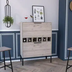 Rowan Bar Cabinet, Six Wine Cubbies, Double Door Cabinet