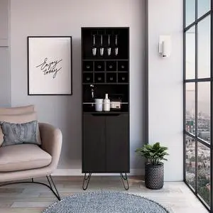 Sheffield H Bar Cabinet, Eight Bottle Cubbies, Two Glass Shelves