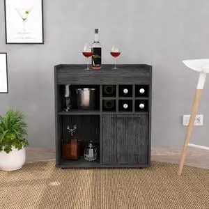 Leeds Bar Cabinet, One Cabinet, Divisions, Two Concealed Shelves, Six Cubbies for Liquors