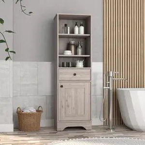 Alaska Tall Linen Cabinet, With Three Storage Shelves, Single Door Cabinet