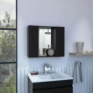 Draco Medicine Cabinet, Mirror, Double Door, One External Shelf