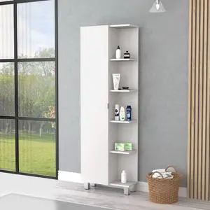 Los Angeles Linen Cabinet, Five Shelves, Single Door, Divisions