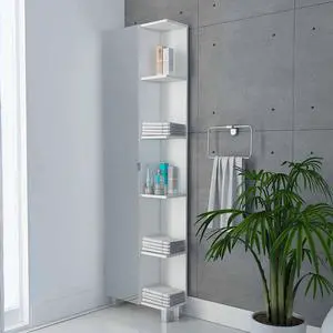 Los Angeles Corner Cabinet, Mirror, Five Shelves