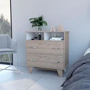 Portobelo Two Drawer Dresser, Two Shelves, Superior Top, Four Legs