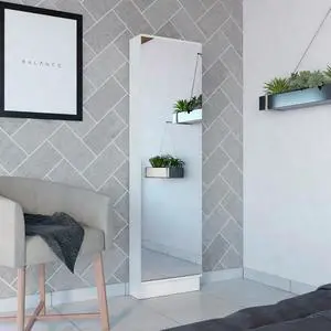 Ruan XL Shoe Rack, Mirror, Five Interior Shelves, Single Door Cabinet