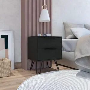Nuvo Nightstand, Two Drawers, Hairpin Legs