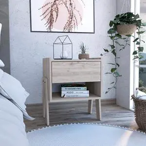 Tassel Nighstand, One Drawer, One Open Shelf, Superior Top, Four Legs