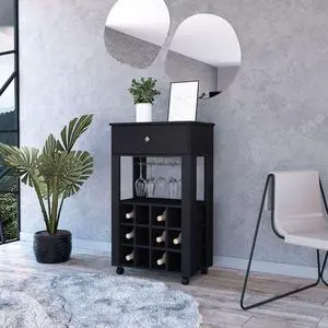 Ace Bar Cart, With Twelve Wine Cubbies, Casters, Rack