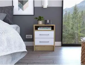 Philadelphia Nightstand, Two Drawers, Concealed Shelf