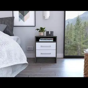 Philadelphia Nightstand, Two Drawers, Concealed Shelf