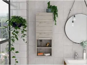 Ezra Bathroom Cabinet, Two Open Shelves, Two Interior Shelves, Single Door Cabinet