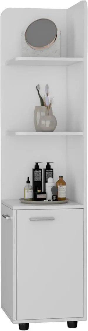 Sunriver Corner Shelf with Cabinet, 3-Tier Shelf, Metal Handles