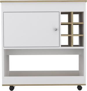 Texas Bar Cart, One Cabinet, Six Bottle Cubbies, One Lower Panel, Four Casters