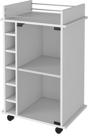 Vegas Bar Cart, Two Tier Cabinet With Glass Door, Six Cubbies For Liquor