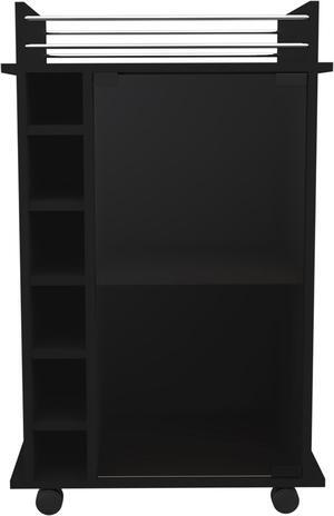 Vegas Bar Cart, Two Tier Cabinet With Glass Door, Six Cubbies For Liquor