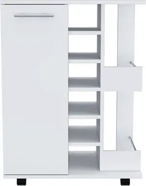 Tennessee Bar Cart, One Cabinet With Division, Six Cubbies For Liquor, Two Shelves