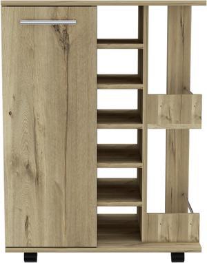 Tennessee Bar Cart, One Cabinet With Division, Six Cubbies For Liquor, Two Shelves