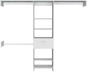Cross Closet System, One Drawer, Three Metal Rod, Five Open Shelves
