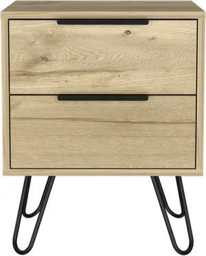 Nuvo 2 Nightstand,Two Drawers, Hairpin Legs