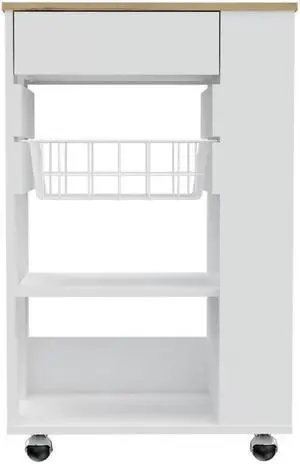Shelton Kitchen Cart, Two Open Shelves,One Drawer, Four Caster