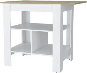 Lisbon Kitchen Island, 3-Tier Shelf and Large Workstation
