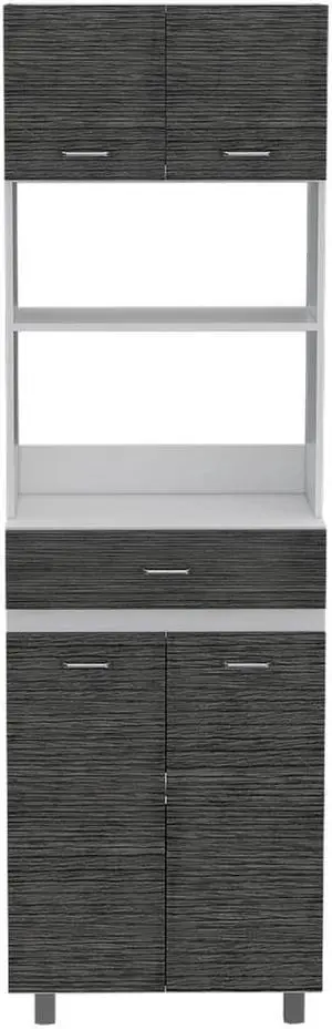Auburn  Microwave Pantry Cabinet, Two Cabinets, Two Open Shelves, Drawer