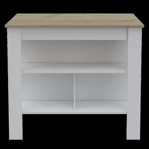 Brooklyn Antibacterial Surface Kitchen Island, Three Concealed Shelves