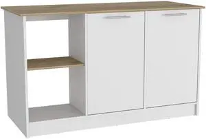 Mercury Kitchen Island, Two Cabinets, Four Open Shelves