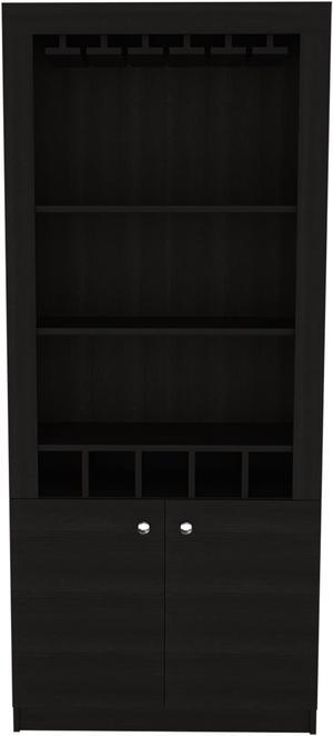 New York  Bar Cabinet, Five Bottle Cubbies, Two Open Shelves