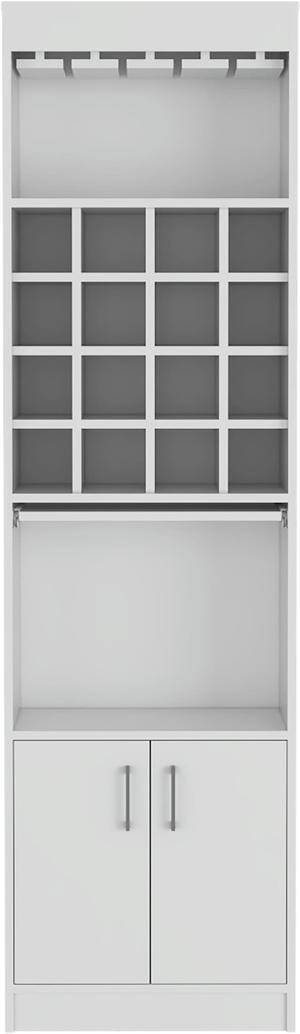Illinois Bar Cabinet, Sixteen Bottle Cubbies, One Cabinet , Glass Rack One Open Shelf