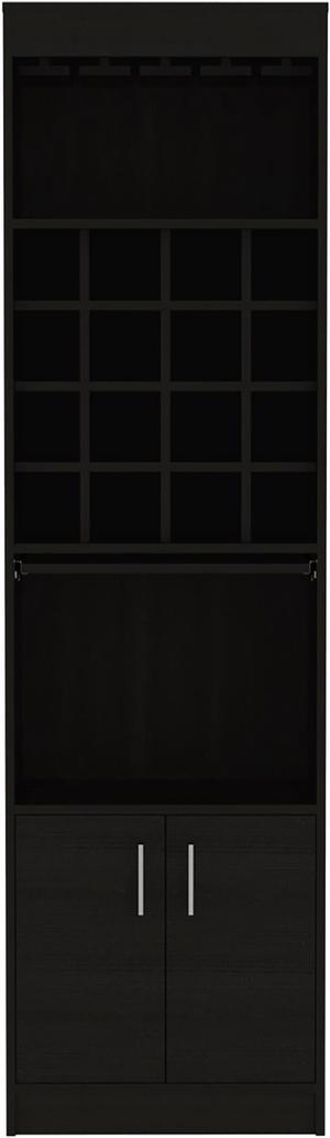 Illinois Bar Cabinet, Sixteen Bottle Cubbies, One Cabinet , Glass Rack One Open Shelf