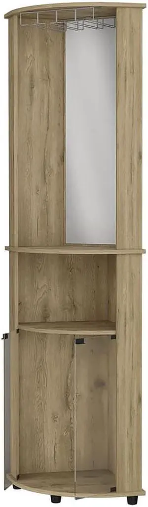 Oregon Corner Bar Cabinet, 3-Tier Shelf with Glass Rack