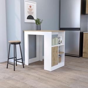 FM FURNITURE Culver Kitchen Island with Storage Shelves and Single Door Cabinet, White / Macadamia -Kitchen